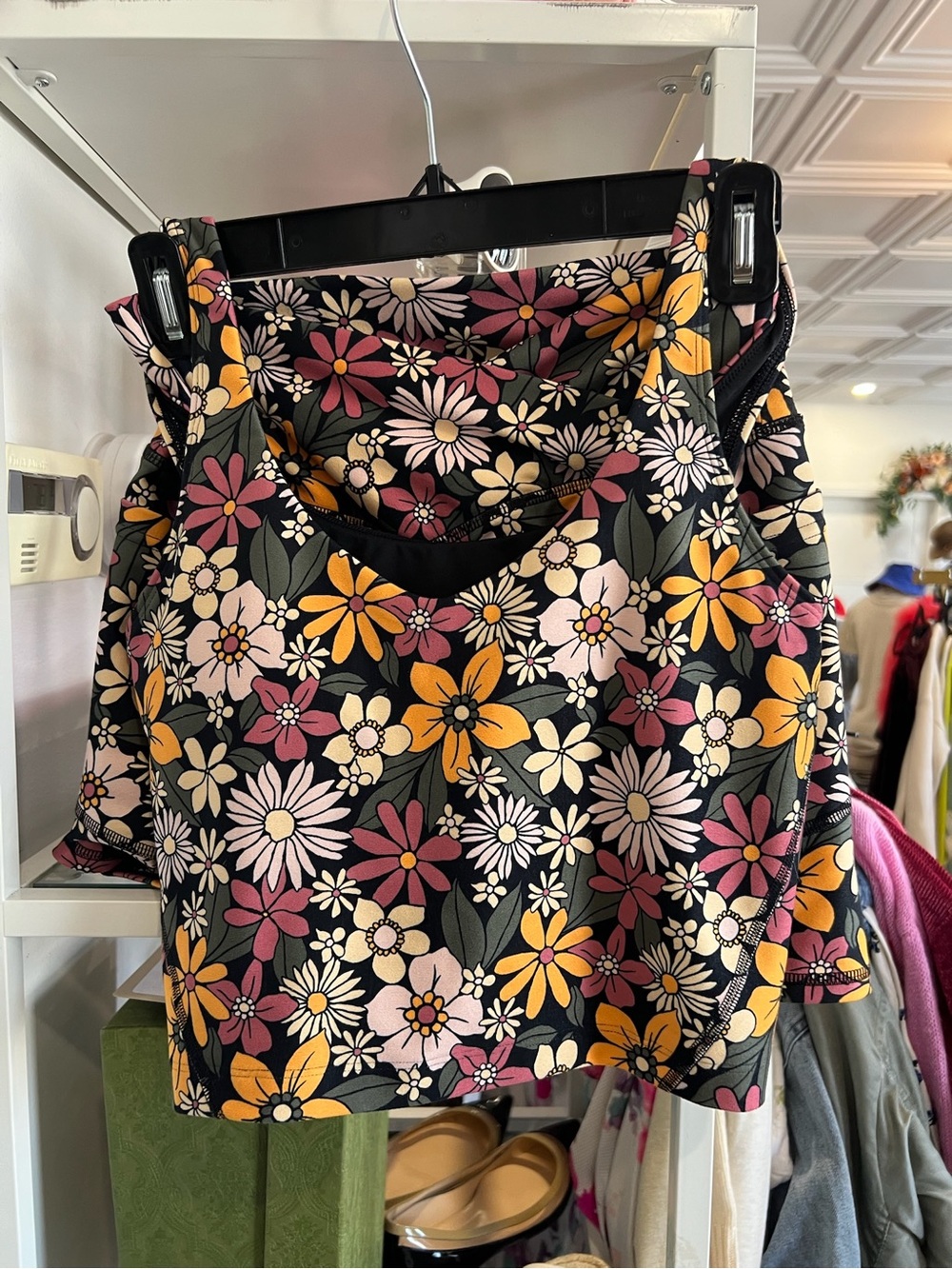 Gilly Hicks Floral Sports Bra and Matching biker Shorts in Black, Pink & Mustard